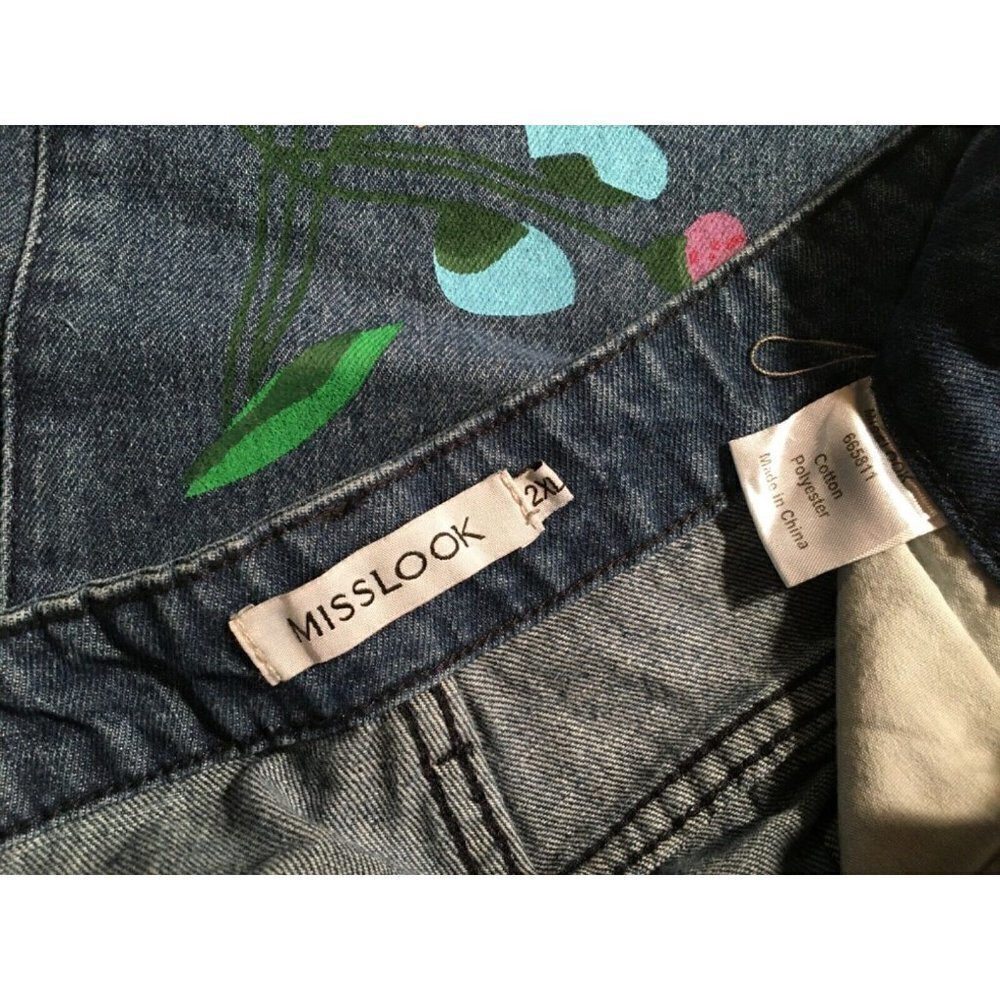 MISS LOOK Painted Boyfriend jeans, Dark Wash wMulticolor flowers, Size 6-8 - Picture 3 of 7